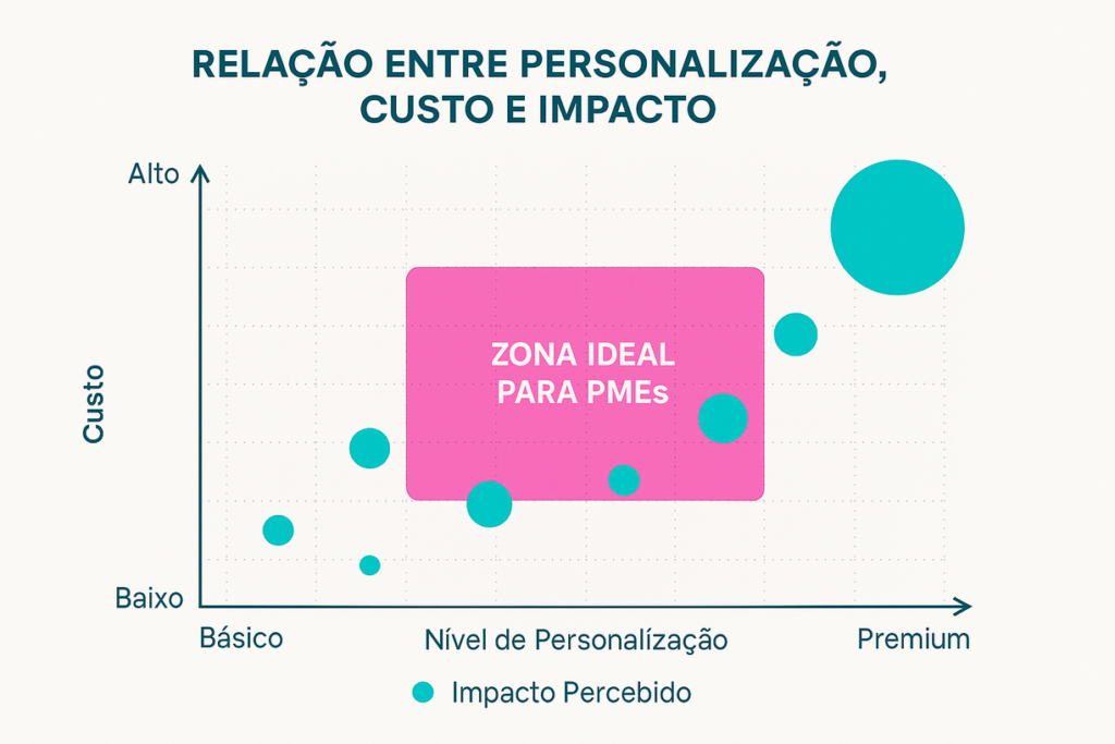 relação entre personalização, custo e impacto nos brindes
