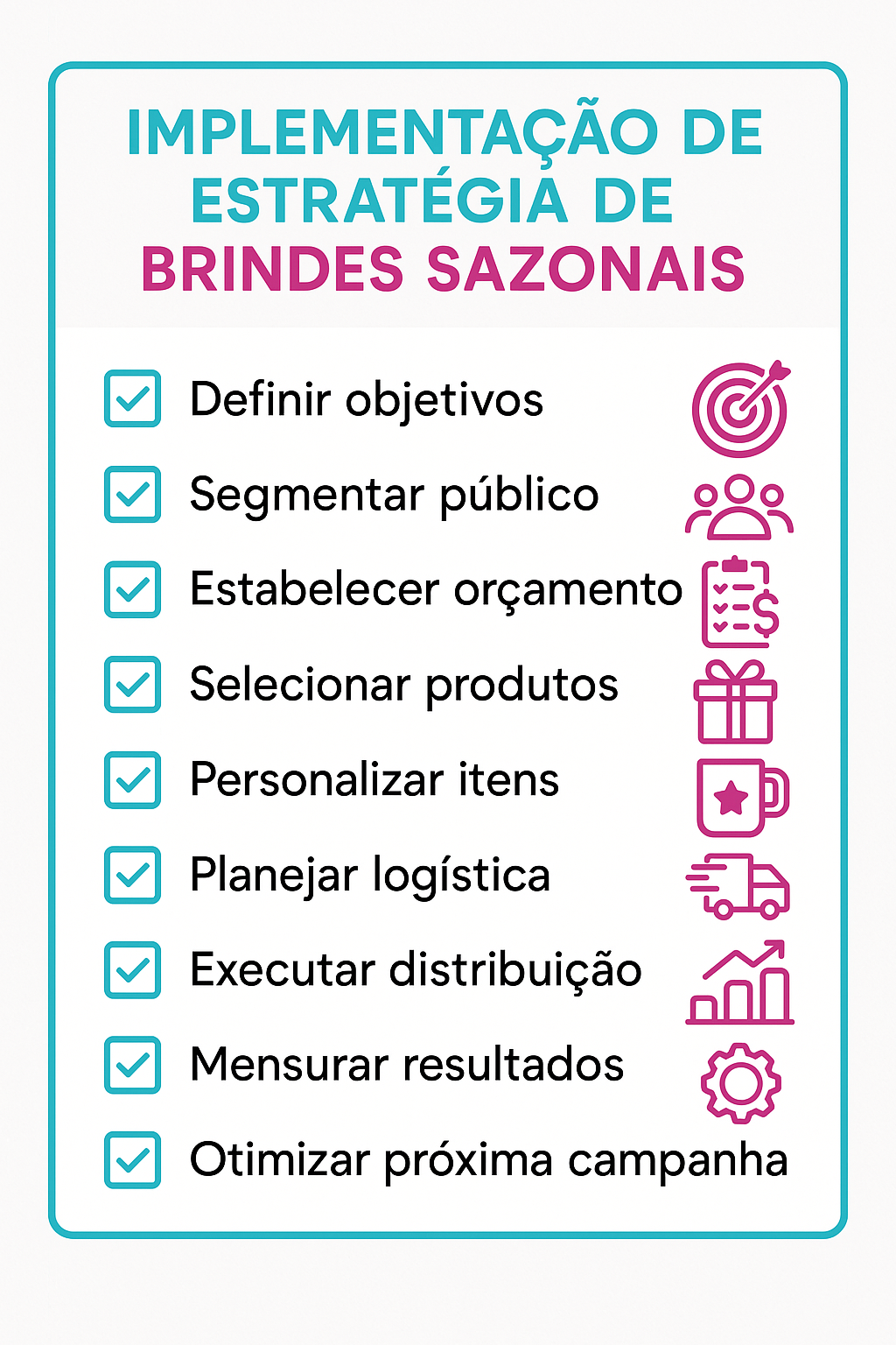 checklist implementação de brindes sazonais